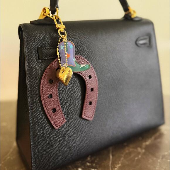 Horseshoe Cowboy Boot Heart Bag Charm Keychain Western - Picture 3 of 3